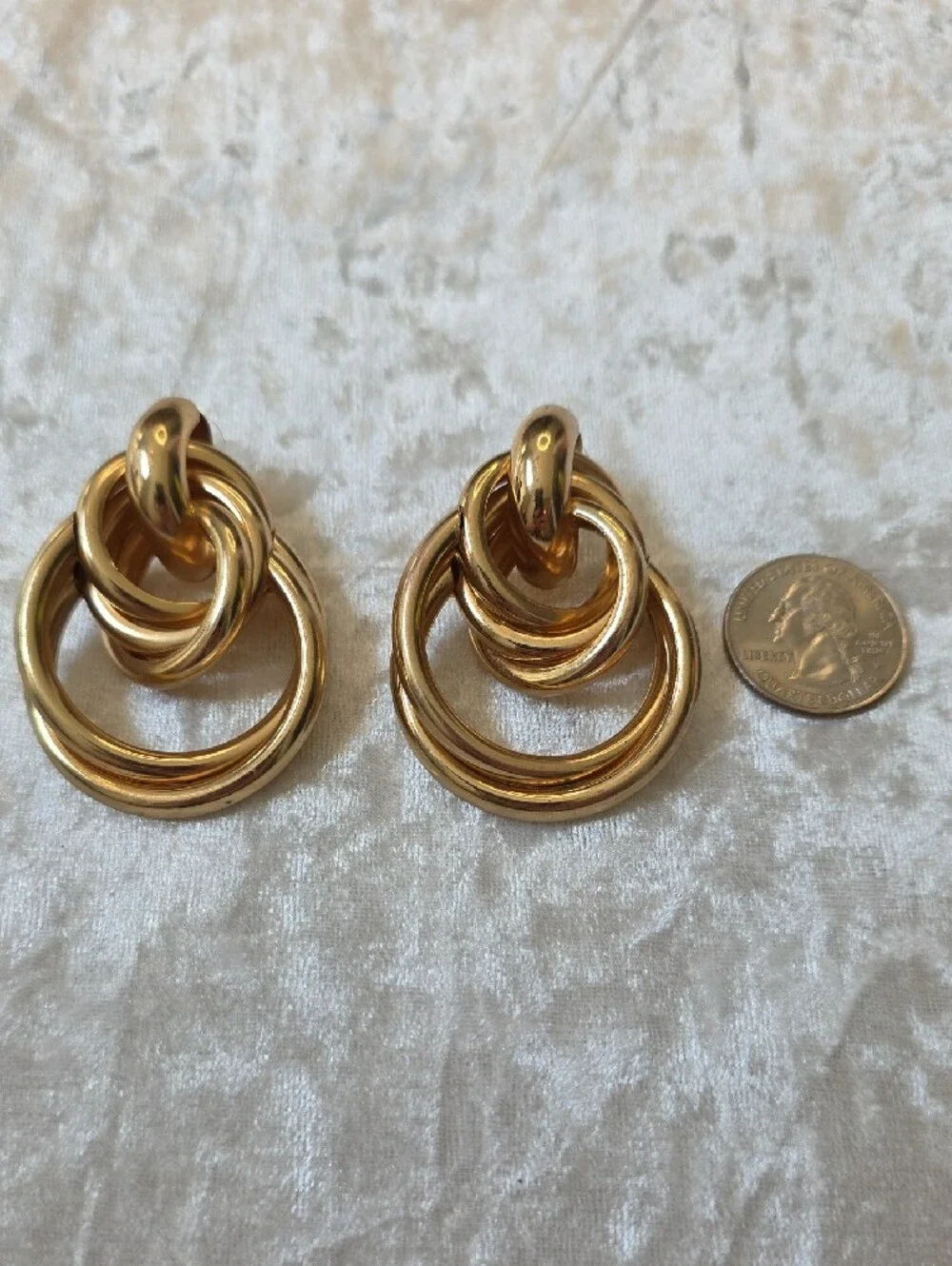 Polished Statement Gold-Tone Interlocking Triple Hoop Drop Earrings